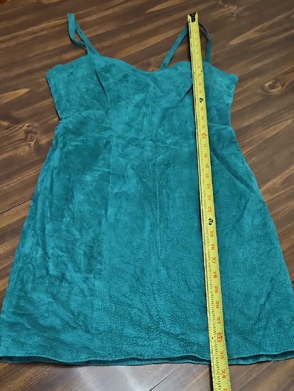 Vintage Wilsons Leather Teal Green Suede Asymmetrical Mini Dress - Picture 3 of 12
